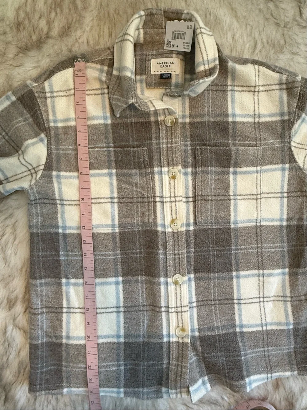 American Eagle Plaid Cozy Flannel Top - Picture 8 of 10
